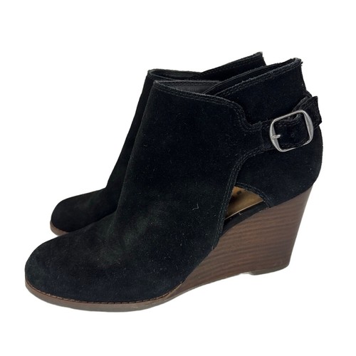 BRANDBLACK Stivaletti Lucky Brand donna 8 5M Yesrah neri scamosciati zeppa tacco fibbia ritagliato