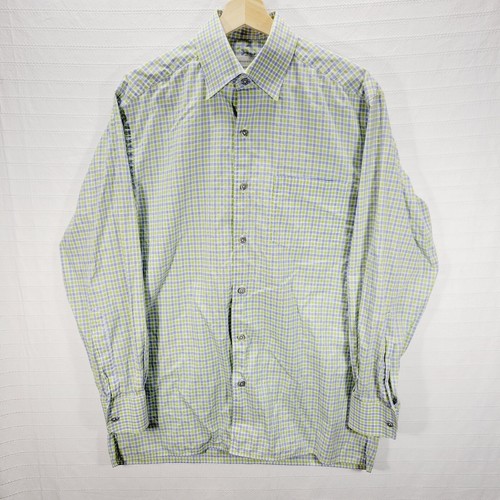 Ermenegildo Zegna Men's Long Sleeve Button Up Plaid White Green Shirt M Medium