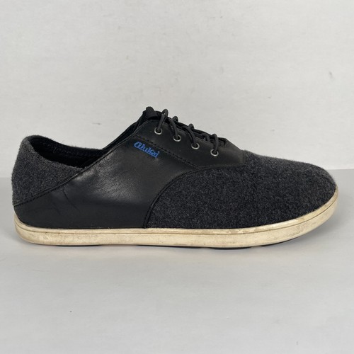 BRANDBLACK Mocassini Olukai Nohea Moku Hulu da uomo taglia 8 neri grigi in pelle lana