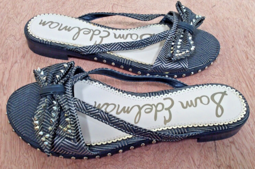 Sandali Sam Edelman donna 6 slip on NERI ballerine Dariel fiocco scamosciato STUDS