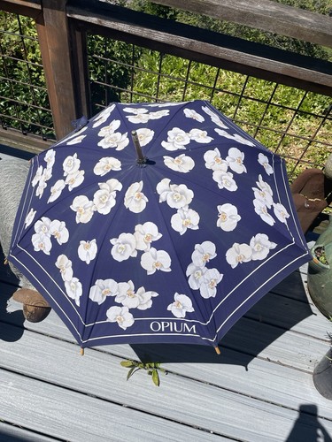 YSL Vintage Yves Saint Laurent Retired Umbrella Rare White Orchids on Navy Opium