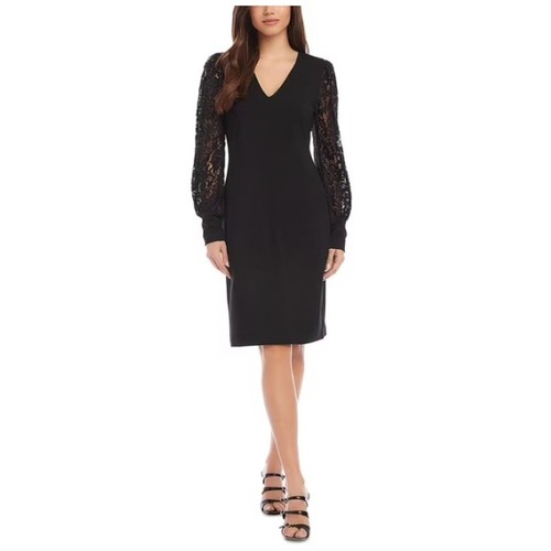 ESSENTIALS NWT Karen Kane Womens Lace Jersey V Neck Midi Dress Black BHFO 9278 Size M