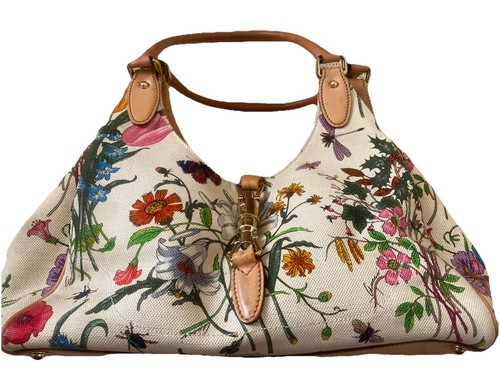 Gucci New Jackie Flora Bag Handbag 137335 Ivory White Purse G buckle