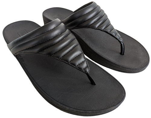 FitFlop Lottie Padded Womens Size 8 Black Slides Flip Flop Slippers Thong Sandal