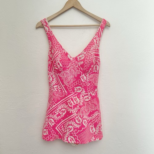 PALACE Vintage 1950s 60s Sand Castle Swimsuit Dress Womens S  M Retro Barbie Pink