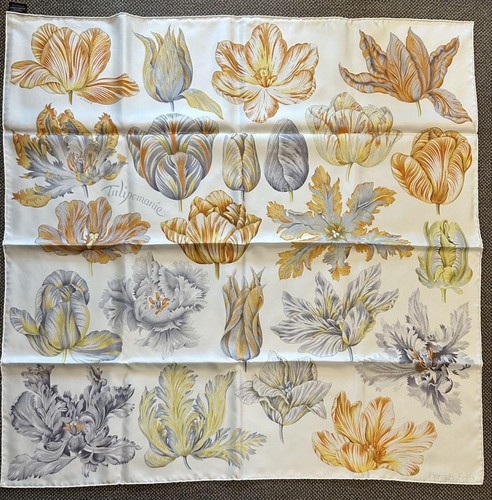 Hermès Carre 90 Tulipomanie Silk Scarf White   Pre owned Popular Design