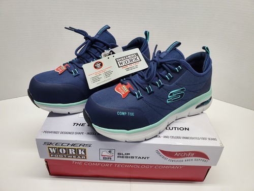 Skechers ARCH FIT SR EBINAL Womens Sz 9.5 COMPOSITE TOE 108075 NVAQ Shoes
