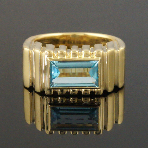 Anello tenuta topazio blu Tiffany & Co. Tiffany & Co. massiccio oro giallo 18K e 2 30 carati