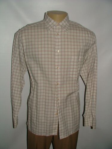 MENS ERMENEGILDO ZEGNA CASUAL SHIRT SIZE XL COTTON LINEN BEIGE PLAIDS #185