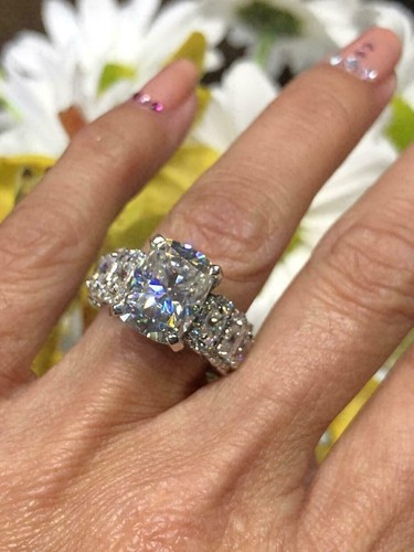 2 Ct Cushion Cut Lab Created Diamond Engagement Ring 14K White Gold Plated