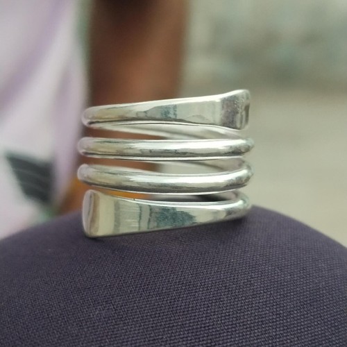 Handmade Sterling 925 Silver Spiral Wrap Ring Adjustable Modern Coil Ring