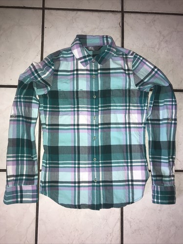The North Face Green Plaid Long Sleeve Button Up Roll Tab Sleeve Shirt XS Women