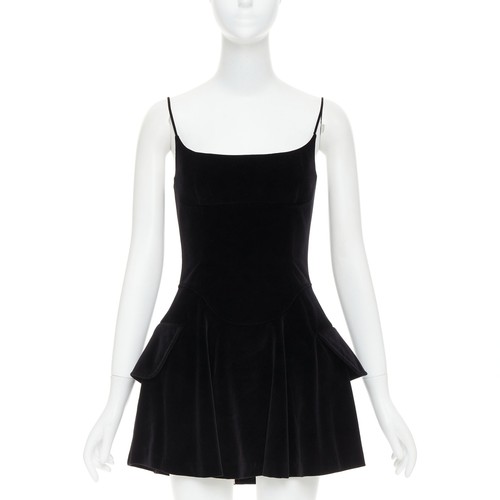 GOLF WANG ALEXANDER WANG black cotton velvet corseted fit flared party dress US0 XS