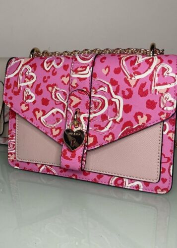 Aldo Pink Red XO Hearts G Chain Monogram Heart Lock Crossbody Bag