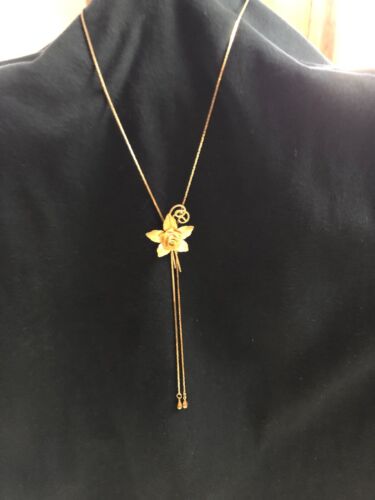 Vintage Gold Rose Slider Pendant Necklace   Ambassador Gold