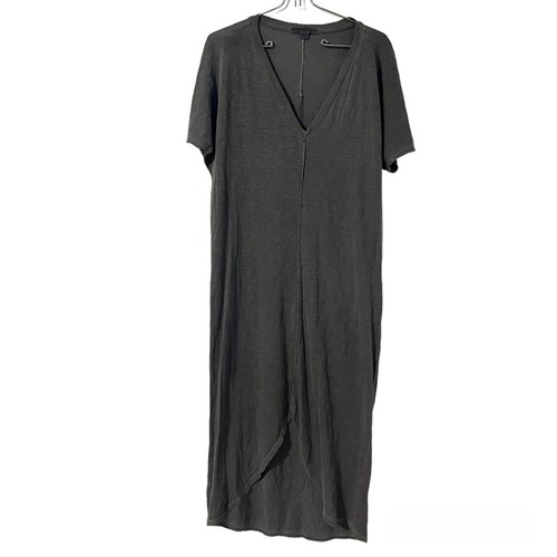 ESSENTIALS Stateside V Neck Supima Cotton Hi Low Tulip Hem T Shirt Dress in Mineral Gray XS