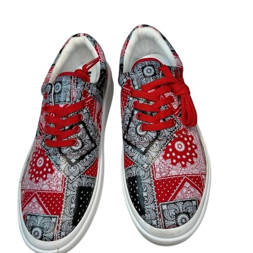 FASHION NOVA SHOES Fashion Nova Men Zane Bando Sneakers Red Black Bandana Print Casual Shoes 13