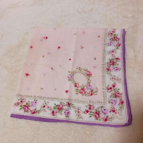Christian Dior handkerchief cotton 47cm 18″ square flower pink