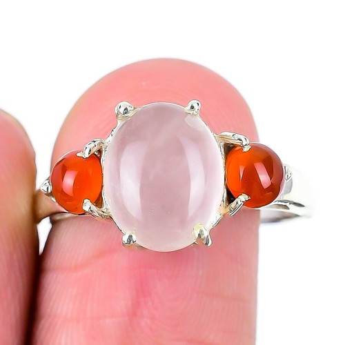 Natural Rose Quartz 925 Sterling Silver New Statement Sister Ring Jewelry US 9.5
