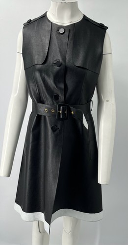 Marni Summer Edition 2013 Black Genuine Leather Belted Shirt Dress sz 42