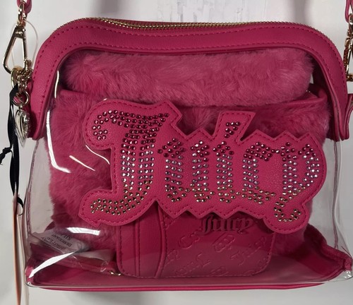 Juicy Couture Pink 3 in 1 Clear Dome Crossbody Purse Wristlet Pouch Card Wallet
