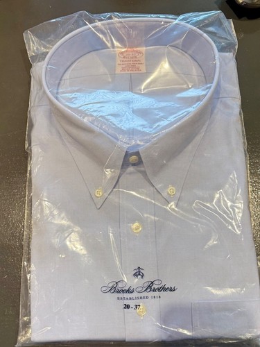 RENS ORIGINAL Brooks Brothers Original Polo Dress Shirt 20 37 Supima Cotton USA Blue Oxford