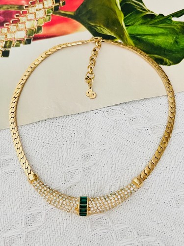 Collana Christian Dior vintage anni 70 Gripoix cristalli luna smeraldo mezzaluna