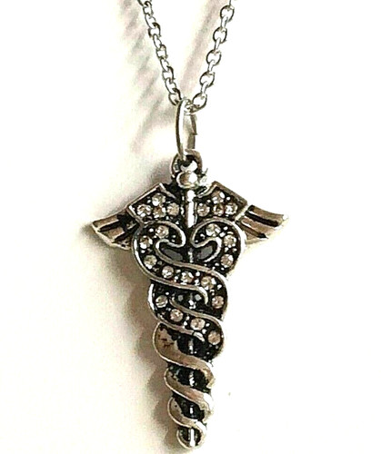 HERMÈS Collana Caduceo 20" Infermieristica Medica Acciaio Inox RN MD Infermiere Medico Regalo