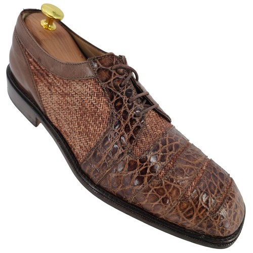 R. Martegani Italy Exotic Alligator and Woven Fabric Brown Dress Shoes Mens 9.5M
