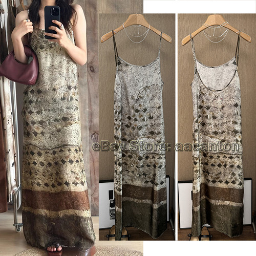 GOLF WANG Uma Wang Pompeii Copper Ammonia Silk Dyed Backless Long Halter Dresses Skirts
