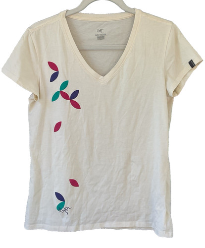 ARC'TERYX Arc’teryx Women’s Shirt V Neck Cream W  Colorful Leaf Design Size Medium