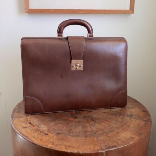MAKR Vintage Mark Cross Attache Case Sherlock Holmes Italy Leather Locking Lawyer Bag