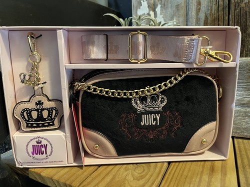 Juicy By Juicy Couture Velour Confezione Regalo Set Borsa a Tracolla Nera Nuova!