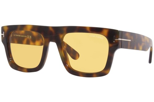 Tom Ford Fausto TF711 56E Sunglasses Men's Havana Yellow Lens Square Shape 53mm