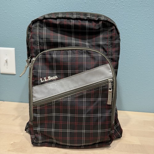 L.L.Bean Deluxe Book Pack Backpack Plaid Black Red Large Capacity 4 Compartments