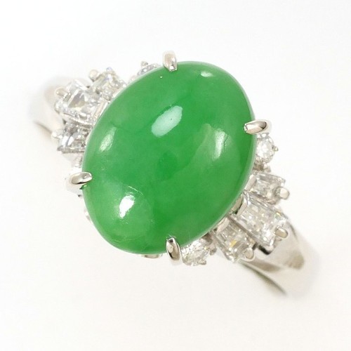 Jewelry Platinum 900 ring 15 size Jade Diamond 0.42 6.0g Free shipping Used