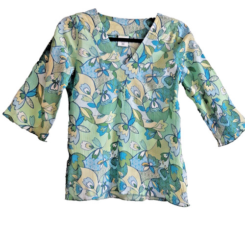 Columbia Cottage Core V neck Floral Print Blo 3 4 Slve Cotton Logo Size XS