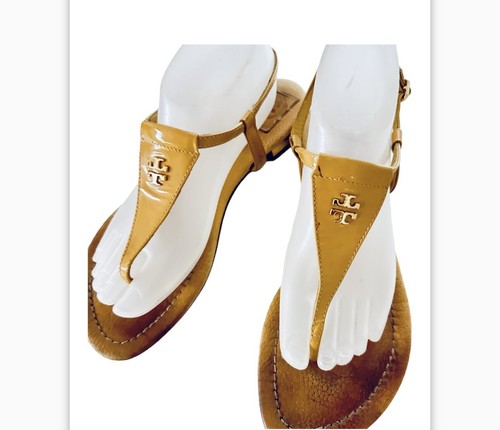 Sandali Tory Burch taglia 8M in pelle verniciata senape tacchi