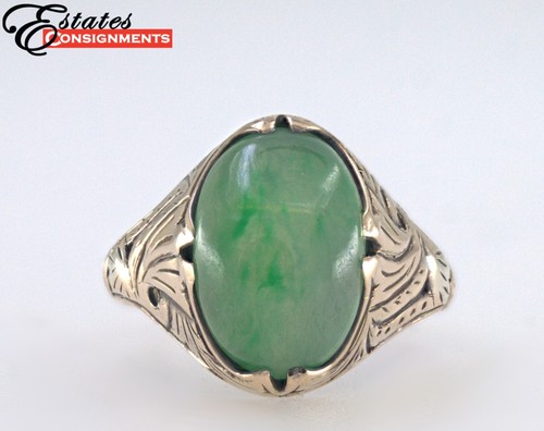 Vintage Certified Mason Kay Natural Untreated Jadeite Jade  10K Yellow Gold Ring