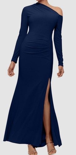 Betsy & Adam Women's Blue One Shoulder Side Slit Sheath Dress Size 12