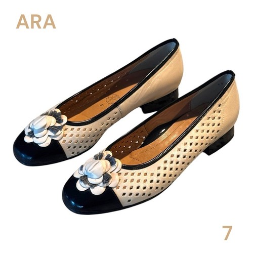 ARA SHOES Ara Women’s leather Blossom Flats 7 Perforated Neutral Classy Old Money Comfort