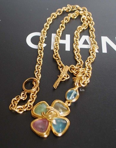 CHANEL Necklace Pendant Choker G Auth kenkenjp Gripoix Coloerd Stone Flower
