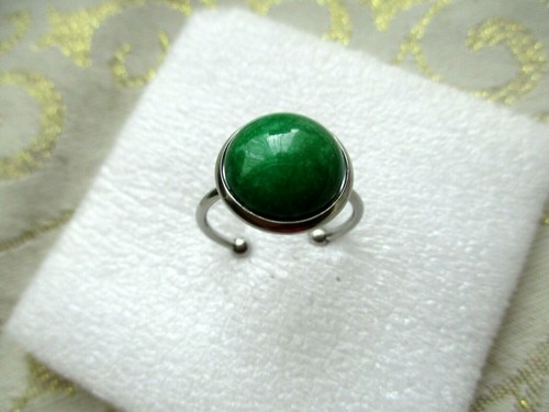 NATURAL STONE GREEN JADE STAINLESS STEEL RING 12MM