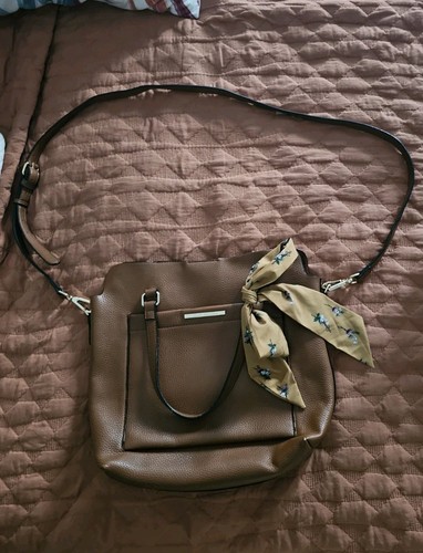 Steve Madden Brown Shoulder Bag with Scarf Accent Purse Handbag