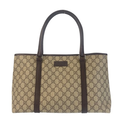 Gucci Gg Supreme Canvas Leather 2Way Tote Bag 114595 Women Beige One Size