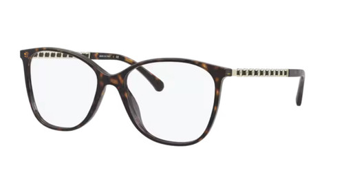 Chanel 3408Q 714 54 Dark Tortoise Leather Chain Eyeglasses CH3408Q
