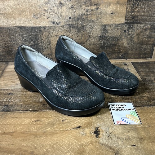 Alegria Emma Metal Rain Size 40 Leather Slip On Loafer Clogs EMM 751 Black