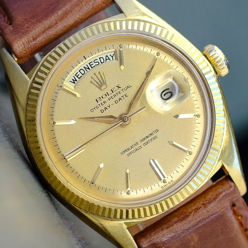 ROLEX VINTAGE MENS DAY DATE 1803 CHAMPAGNE DIAL FLUTED BEZEL 36MM WATCH