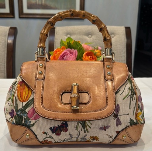 Authentic Gucci Flora Bamboo top handle bag