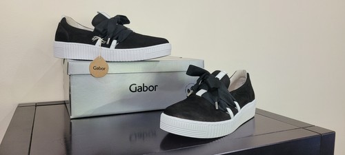 Gabor Women's 33.333.17 Suede Bow Black White Sneaker